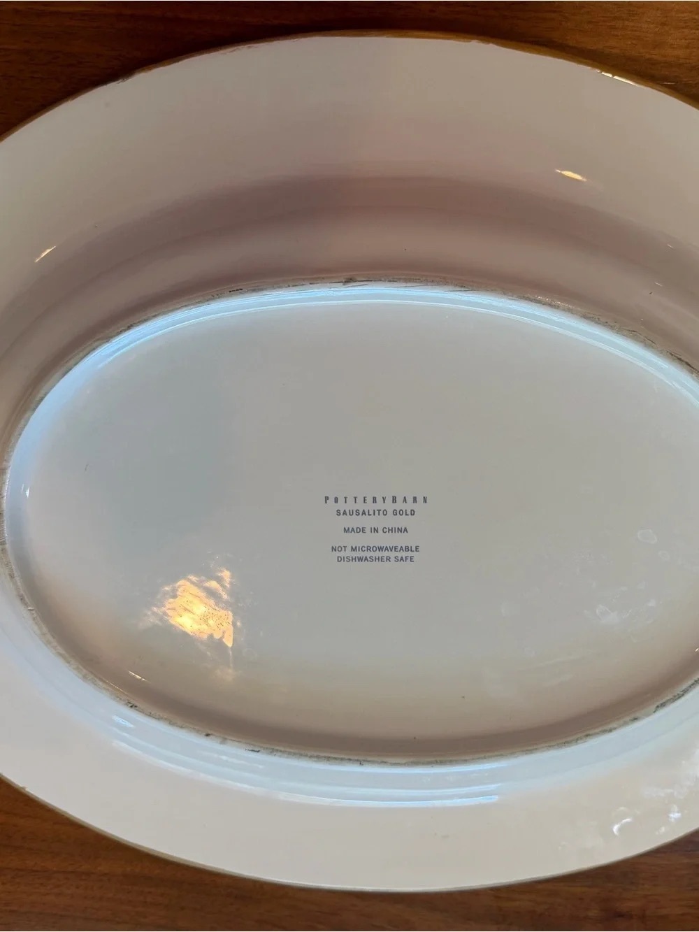 Pottery Barn White Oval Serving Platter with Gold Rim